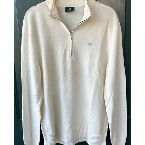 NWOT AG Green Label Half Zip Sweater M Cashmere Blend Cream Soft Luxury Knit - Picture 2 of 8